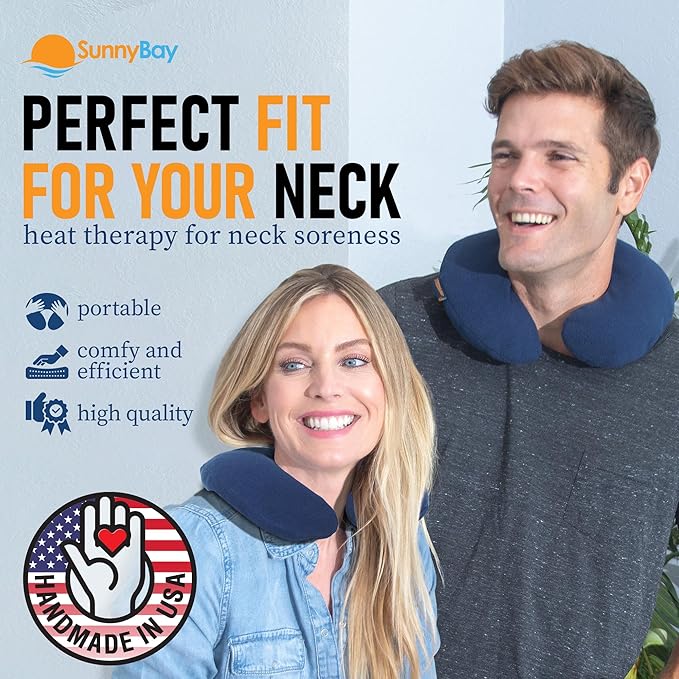 SunnyBay Microwave Heating Pad, Microwavable Heated Neck Pillow for Moist Hot Therapy, Heated Neck and Shoulder Wrap with Flax Seeds Filling and Washable Cover, 12"X12"X2", 2.5 lbs, Navy Blue