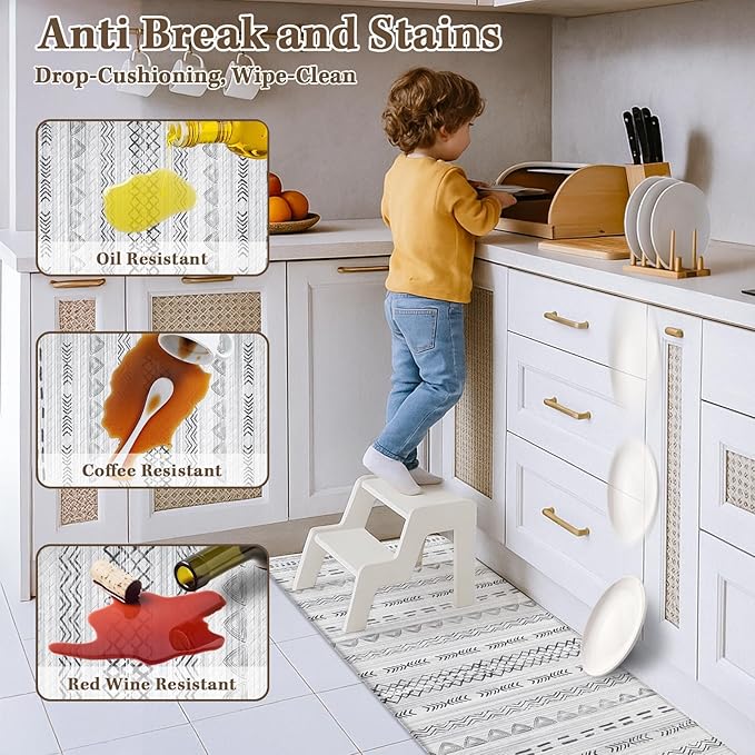 Arttown Boho Anti Fatigue Mats for Kitchen Floor, Moroccan Kitchen Mats Cushioned Anti Fatigue Rug, Waterproof Non-Slip Washable Kitchen Rugs - Gray