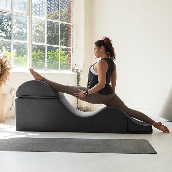 Avana Kami Convertible Chaise/Bed Bench for Yoga & Massage - 2-in-1 End of Bed Ottoman with Concealed Fold Out Yoga Lounge Chair, 22" Wide, Microvelvet Black