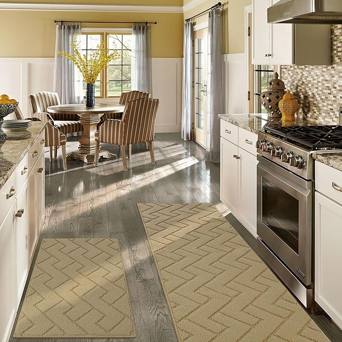 hicorfe Kitchen Rugs and Mats Sets,2 Pieces Super Absorbent Polypropylene Non-Slip Rug,Soft Comfort Floor Mat,Machine Wash for Kitchen,Hallway,Office,Sink,Laundry(20" x 32"+20" x 48",Brown)