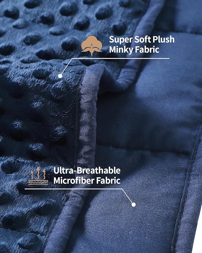 Mr. Sandman Weighted Blanket for Adults Queen Size 25 lbs, Soft Cooling Heavy Minky Blanket for Sleep, Washable Throw Blanket with Glass Beads, 60 x 80 Inches, Navy Blue