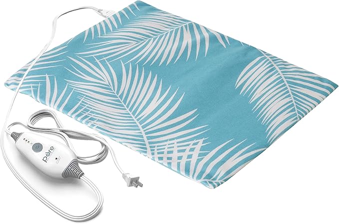 Pure Enrichment PureRelief Express Designer Series Electric Heating Pad - 12” x 15” Fast-Heating with 4 Heat Settings, Machine-Washable Fabric, & 2-Hour Auto Safety Shut-Off - Palm Aqua