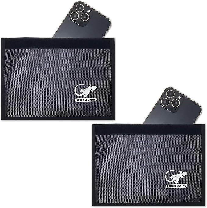 Two Faraday Bags Anti-Tracking GPS RFID Signal Blocker Wallet Shielding Pouches (x2) Protective Cases for Cell Phone Car Key FOB, Data Privacy, Electronic Device Security (2 PACK - POCKET GRAY)