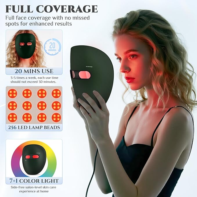 Red Light Mask for Face,Infrared Light Face Mask, 7+1 Color Red Light Face Mask Set with 850nm Near Infrared