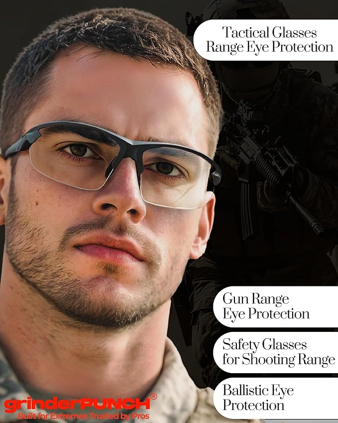 grinderPUNCH Tactical Shooting Glasses Military Grade Impact Resistant Protection 100% UV Lenses ANSI Z87 Safety Glasses