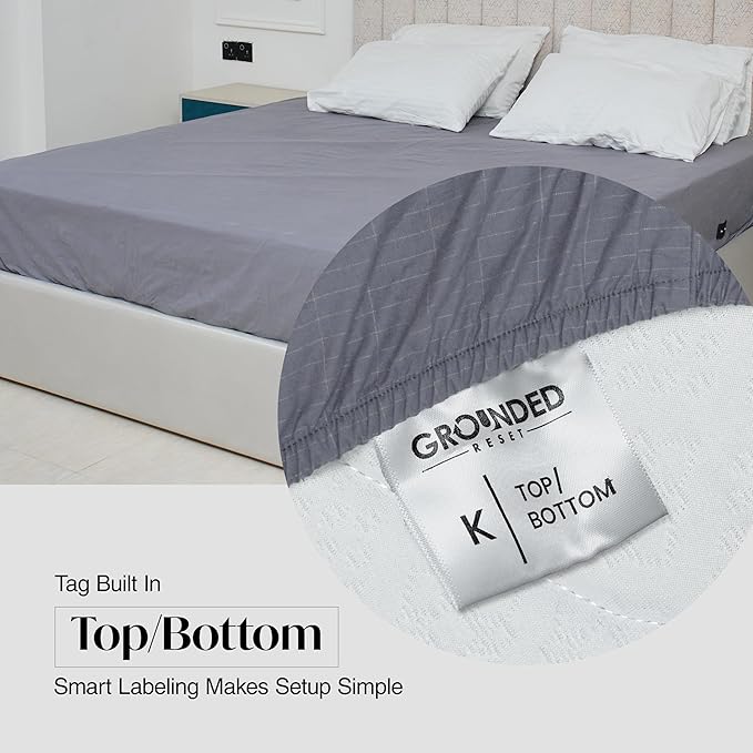 Grounding Sheets King Size 76x80x13.5 Inches – Organic Cotton with Silver, Gray Fitted Earthing Sheets for Overall Improved Wellbeing, with 15 ft Grounding Cord