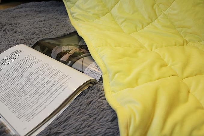 ALANSMA Reversible Weighted Blanket for All Season, Luxury Velvet, Warm and Cool, Adult 15Lb Yellow Weighted Blanket, Enjoy Sleeping Anywhere(Light Yellow,60"x80" 15lbs)