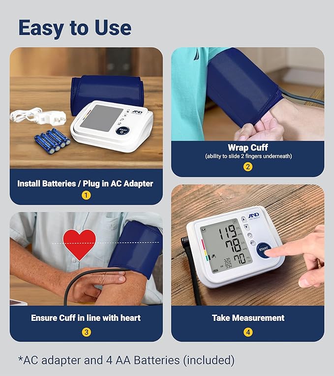 A&D Medical Talking Blood Pressure Machine UA-1030T with Medium Blood Pressure Cuff (23-37 cm / 9.0-14.6” Range) TriCheck Mode & Body Movement Sensor