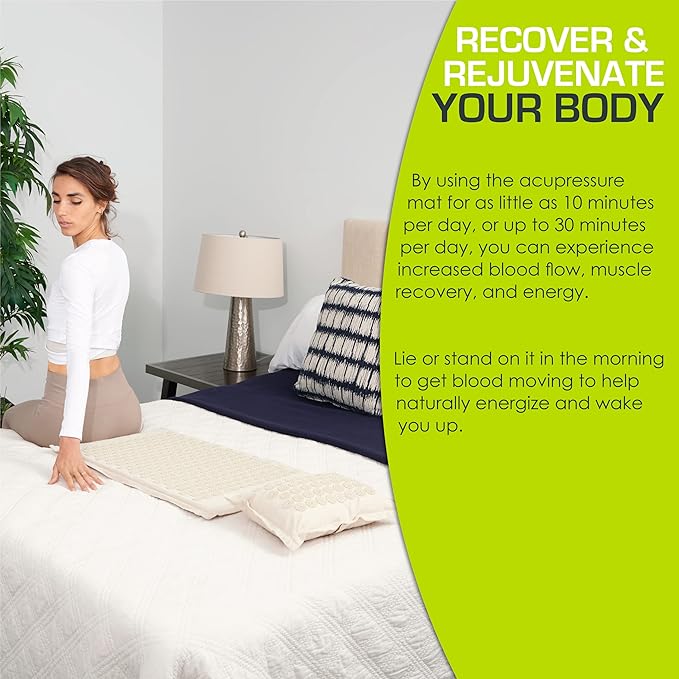 ProsourceFit Ki Acupressure Mat and Pillow Set with 100% Natural Linen for Back/Neck Pain Relief and Muscle Relaxation