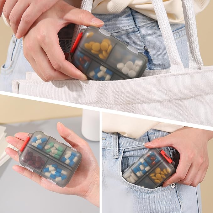 1Pack Travel Pill Organizer - 10 Compartments Pill Case, Compact and Portable Pill Box, Perfect for On-The-Go Storage, Pill Holder for Purse Gray