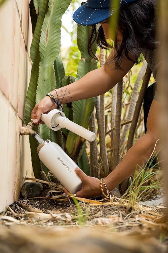 LifeStraw Go Series — Insulated Stainless Steel Water Filter Bottle for Travel and Everyday Use Removes Bacteria, Parasites and Microplastics, Improves Taste, 24oz Laguna Teal
