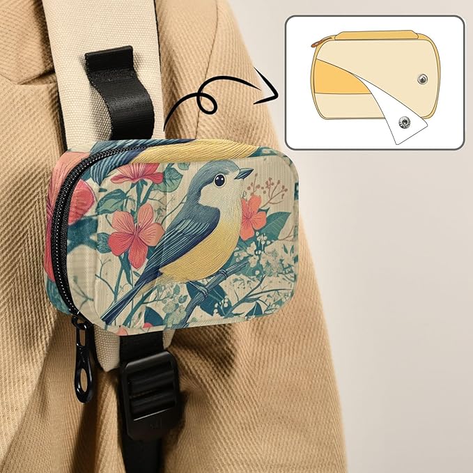 Travel Pill Case Bird and Blooming Flower Weekly Small Pill Box 7 Day Pill Box Pill Organizer Bag