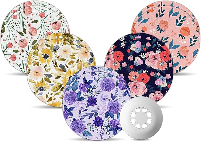 Flower Libre 3 Sensor Covers Waterproof, Amolyfe 10 Pack Freestyle Libre 3 Plus Covers, BumpProof with Hard Cap, Latex Free Breathable Medical CGM Adhesive Patches, 14-Day CGM Protection (P.Flower)