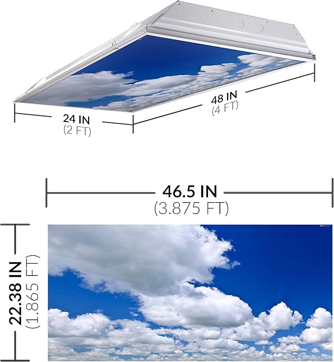 OCTO LIGHTS Fluorescent Light Covers Cloud Sky Panel for Ceiling Lights, Light Covers for Ceiling Lights Classroom 2x4 (22.38"x46.5") Backlit Film Insert for Fluorescent Light Fixtures (Pack of 1)
