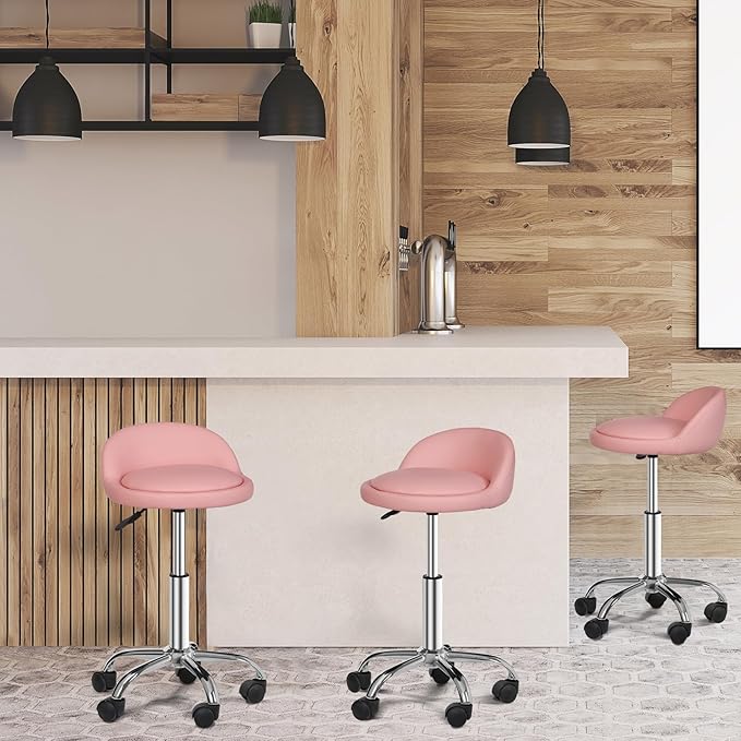 SUPER DEAL Adjustable Height Hydraulic Rolling Swivel Stool Tattoo Facial Massage Spa Salon Medical Stool with Back Rest (Pink)