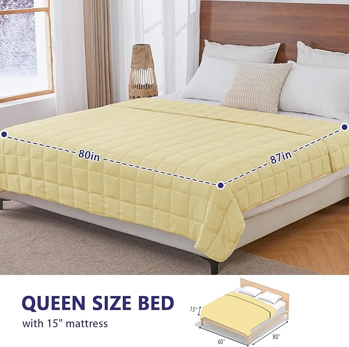 King Size Weighted Blanket for Adults (20 lbs, 80” x 87”, Yellow) Cooling Heavy Blanket for Sleeping Perfect for 190-210 lbs, Breathable Blanket for Adults & Couple All Season, Machine Washable