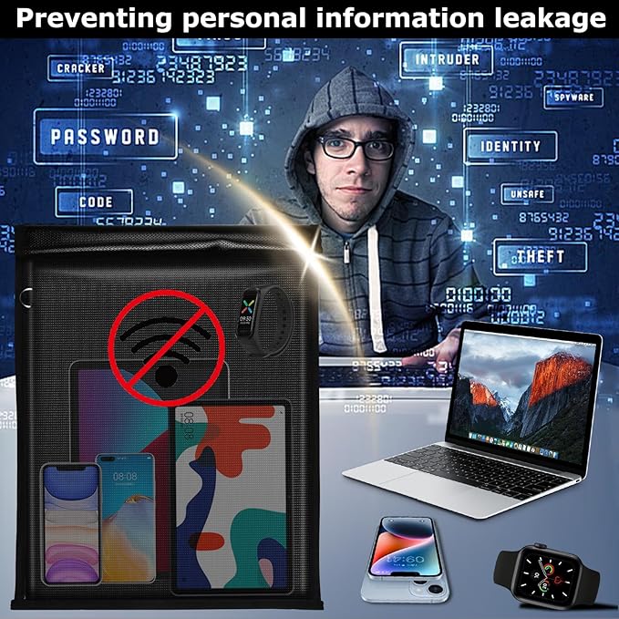 5 Pack Faraday Bags for Phones,RFID Key Fob Blocker Pounch Fireproof Waterproof EMP Proof Go Dark Bag for Cell Phone Block Signal and Anti-Tracking