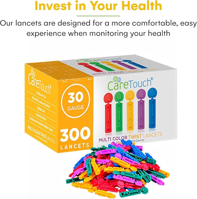 Lancets for Diabetes Testing - 30 Gauge Diabetic Lancets for Blood Testing and Glucose Testing - Fits Most Lancing Devices - Sterile, Single Use 30g Blood Sugar Lancets - Multicolored - 300 count