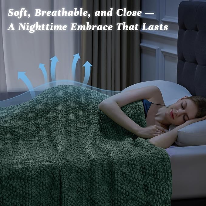 Knitted Weighted Blanket for Adult, Chunky Knit Weighted Throw for Sleep 40"*60" 7lbs, Cooling Breathable Heavy Blanket for Hot Sleepers, Machine Washable Blanket for Room Decor(HazeGreen)