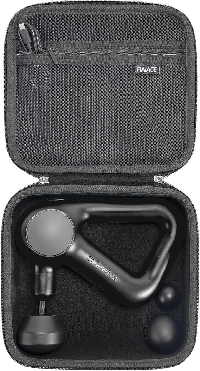 RAIACE Massage Gun Case, Hard Travel Storage Case Compatible with TheraGun Relief Percussion Massage Gun Device, Carrying Bag with Mesh Pocket for Cables and Other Accessories. (Case Only) - Black
