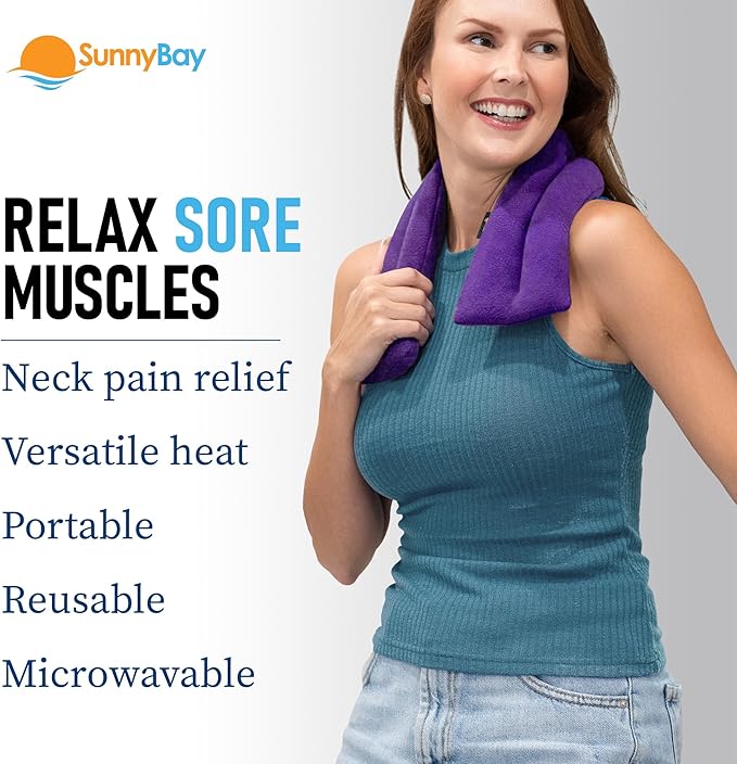 SunnyBay Microwave Heating Pad, Microwavable Heated Neck and Shoulder Wrap with Lavender, Soothing Pillow Hot & Cold Bean Bag, Aroma Warmer for Pain Relief, 26x5 Inches, 2.5 lbs, Purple