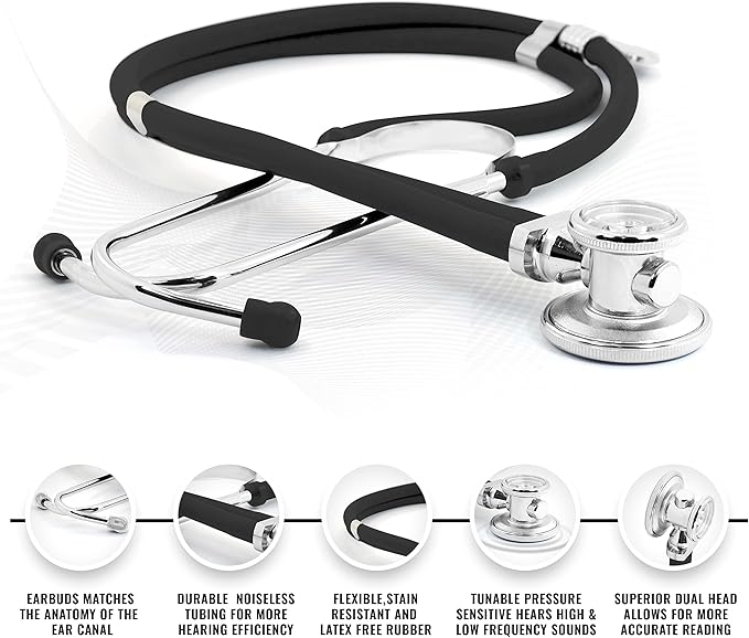 ASA TECHMED Nurse EMT Starter Pack Stethoscope, Blood Pressure Monitor and Trauma 7.5" EMT Shear Ideal Gift for Nurses, Medical Students, Firefighters, Police and Personal Use (Black) Standard