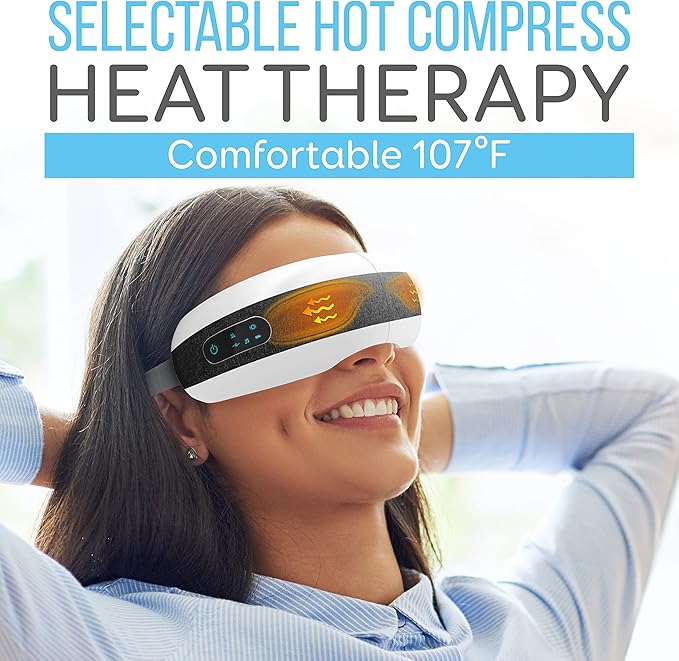 SereneLife Smart Eye Massager with Heat and Compression for Migraines and Stress Therapy, Wireless Heated Mask w/Music & Vibration