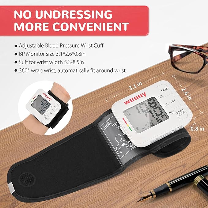 Blood Pressure Monitor for Home Use,Automatic Wrist Blood Pressure Monitor,Adjustable Wrist Blood Pressure Cuff (5.3-8.5”) 2*90 Reading Memory Digital Blood Pressure Machine with Carrying Case