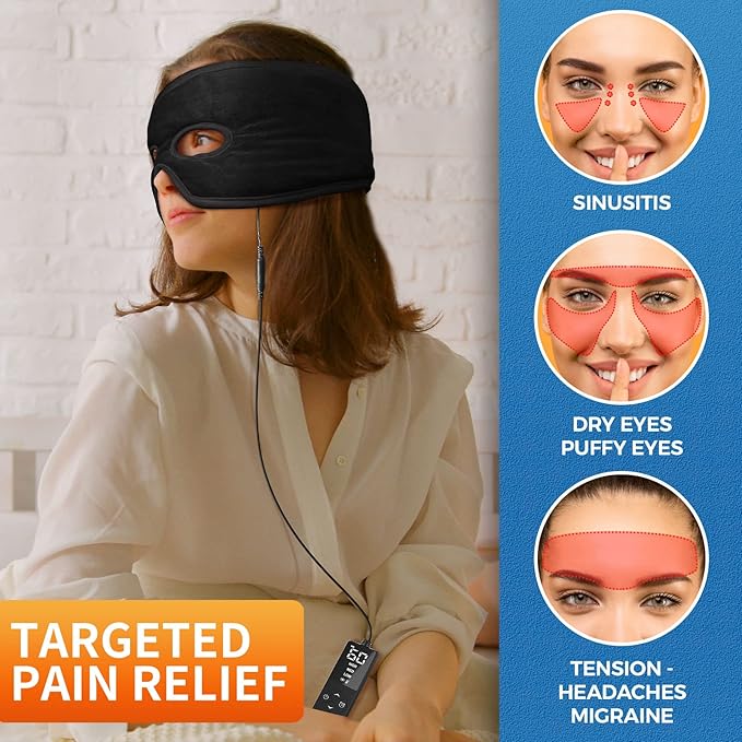sticro Sinus Relief Mask Moist Heat with 3 Temp Settings, Ex-Large Headache Mask Electric Face Heating Pad for Sinus Pressure Relief, Migraine, Tension Headache Relief Black