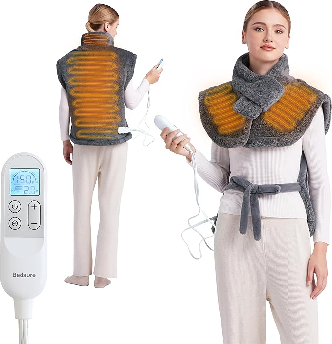 Bedsure Full Body Heating Pad for Back - Birthday Gifts for Seniors Women Mom, Wrap Electric Heated Pad for Neck and Shoulders, Fast Heating Large 24"x34", ETL Certified, Grey