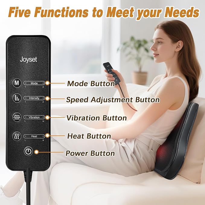 Joyset Back Massager with Heat,Neck Massager for Back Pain Deep Tissue,4D Kneading Shiatsu Lower Back Massage Pillow for Neck Shoulder Legs,Gifts for Mom,Dad,Women,Men