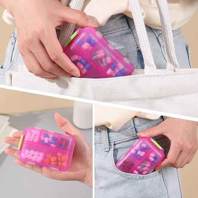 1Pack Travel Pill Organizer - 10 Compartments Pill Case, Compact and Portable Pill Box, Perfect for On-The-Go Storage, Pill Holder for Purse Pink
