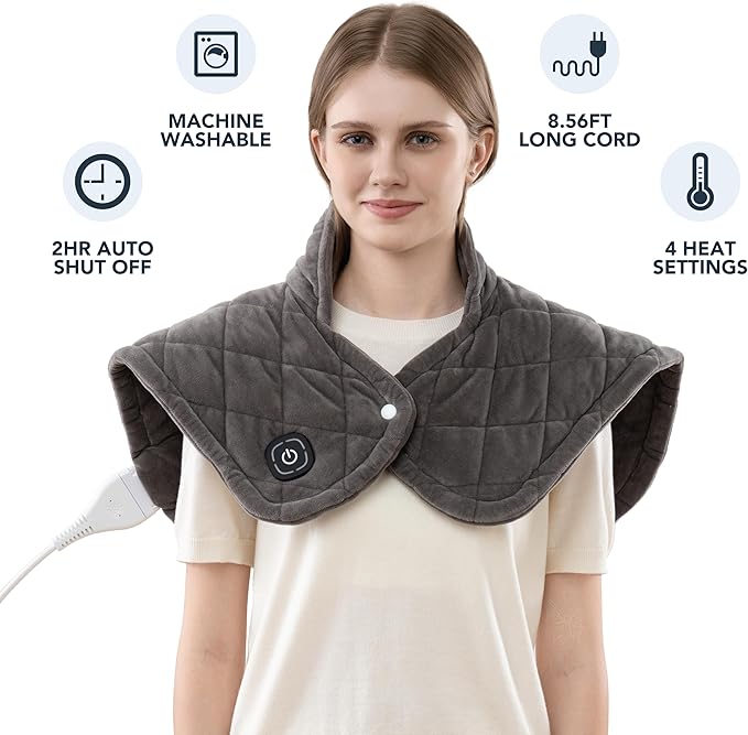 Berkshire Weighted Heating Pad – Faux Suede Fleece Electric Heat Pad for Neck, Shoulder & Back Pain Relief, 4 Heat Settings, Auto Shut-Off, Therapeutic Warmth, Charcoal Grey, 23" x 15.3"