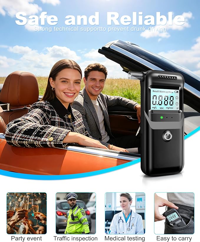 Breathalyzer, 2026 Breathalyzers for Alcohol with LCD Digital Display Personal Portable Alcohol Breathalyzer Tester with 5 Mouthpieces for Home and Party Use