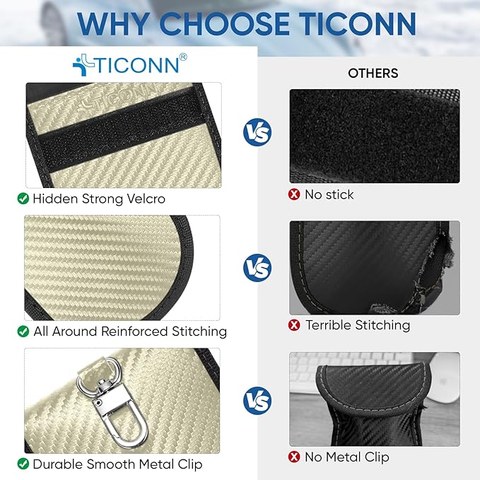 TICONN 2PK Faraday Bags for Car Keys Fob, 3.25"X4.75" Faraday Cage Protector, Car RFID Signal Blocking, Anti-Theft Pouch Anti-Hacking Case Blocker (Beige, S)