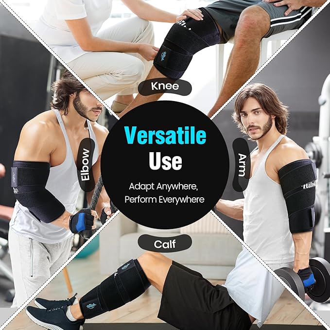 Hilph Knee Ice Pack Wrap Compression Sleeve for Pain Relief with Extra Strap, Flexible Thickened Gel Knee Ice Sleeve for Replacement Surgery, Sports Injuries, Elbow Pain, Meniscus Tear, ACL, MCL