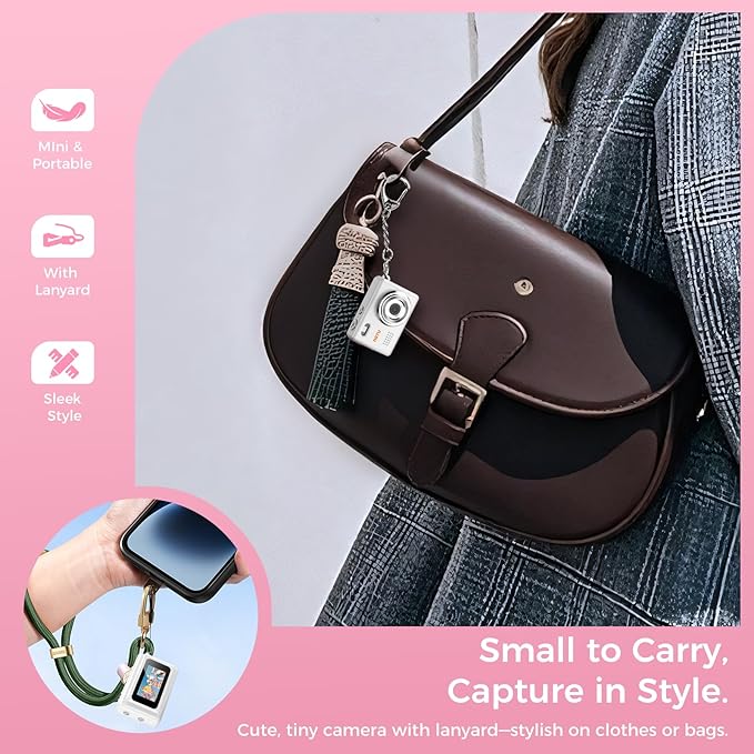 Mini Keychain Digital Camera, Y2K Pocket-Size Mini Camera, 2MP 1080P Small Camera with 32GB Card, Video Recorder with Long Battery Life for Travel, Party and Vlog (White)