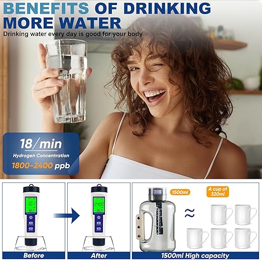 Hydrogen Water Bottle, 50.7oz/1.5L Large Hydrogen Water Bottle Generator, Ion Bottle Improve Water Quality in 3 Minutes, Water Ionizer Machine Suitable for Travel and Fitness Drinking(Black)