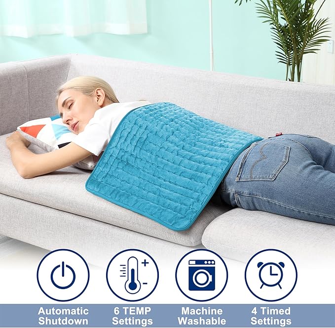 33"X17" Electric Heating pad with 6 Heat Settings, Auto Shut Off, Blue Dry Electric Heating for Back Neck Knee Arms Legs Shoulder Heat Pads for Christmas Birthday Father's Day Mother's Day