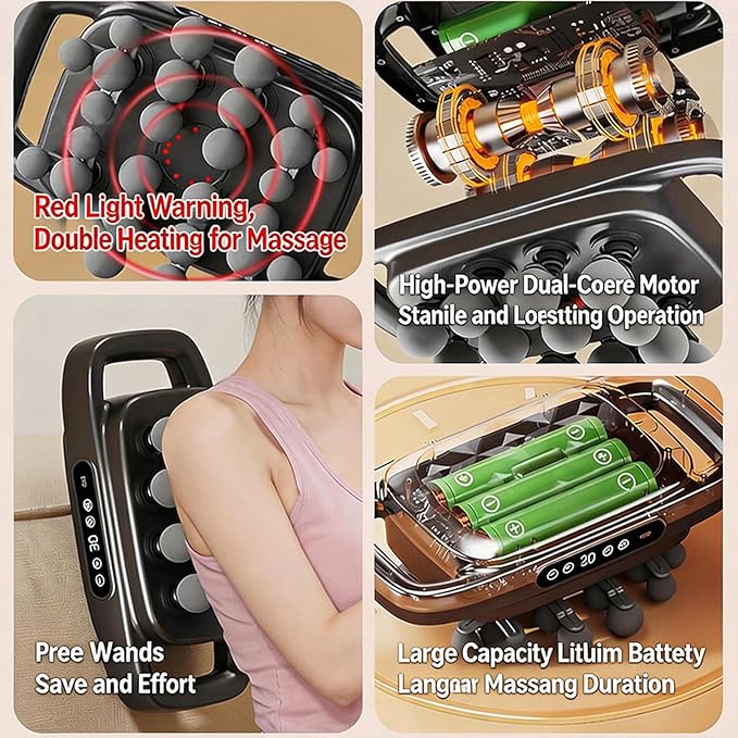 Massage Gun, 28 Head Back Massage Deep Tissue Pain Relief for Athletes, Percussion Muscle Massager Rechargeable Electric Back Massager for Shoulder, Neck, Leg & Foot