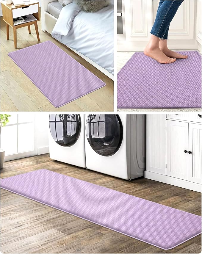 AUTODECO Set of 2 Kitchen Mat and Rugs Washable Cushioned Anti-Fatigue Kitchen Rug for Floor 17"x59" +17"x59", Lightpurple