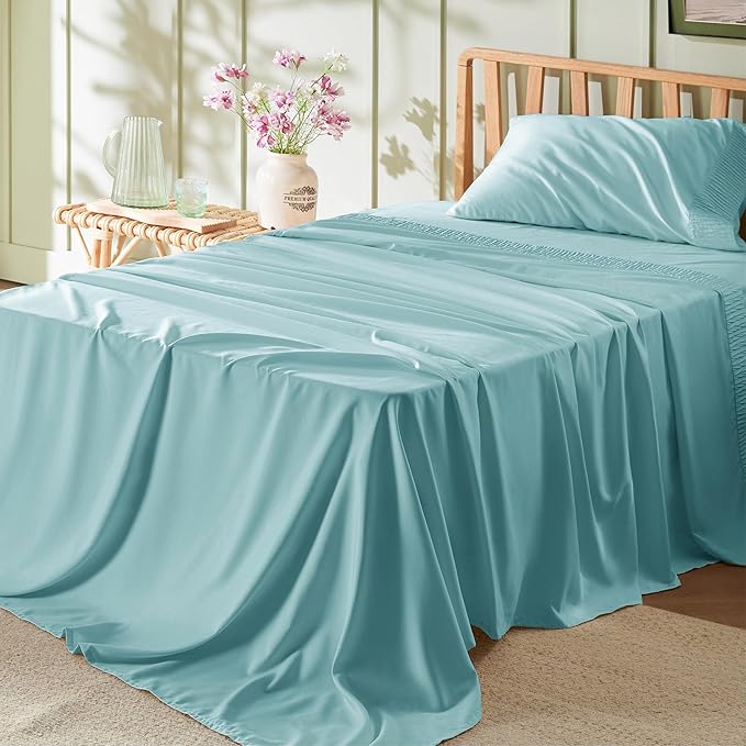 Bedsure Twin XL Sheet Sets Dorm Bedding - 3 Pieces Soft Extra Long Twin Sheets, Hotel Luxury, Easy Care Microfiber for Women, Men, Spa Blue