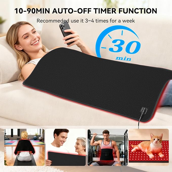Red Light Therapy Mat for Full Body, 29"*12" Red Light Therapy Mat with 340 LEDs and Controller, 660nm&850nm Near Infrared Light Therapy, 3in1 LEDs Light Blanket for Back Waist Belly Knee Joint Muscle