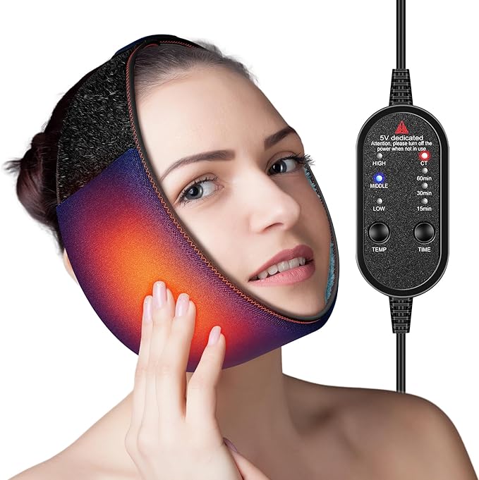 tmj Heating pad for jaw, tmj Relief Products jaw with 3 Heat and 4 Time Settings for TMD Chin Wisdom Teeth Issues, Oral and Facial Surgery (Deep Blue)