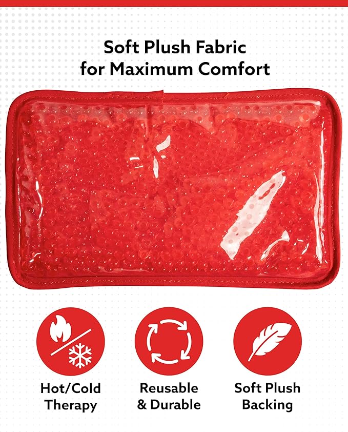 Alpi Rectangle Plush Gel Bead Ice Pack – 2 Pack Reusable Ice Packs with Beads for Hot & Cold Therapy - Soft, Plush Comfort for Muscle Aches & Relaxation (Red)