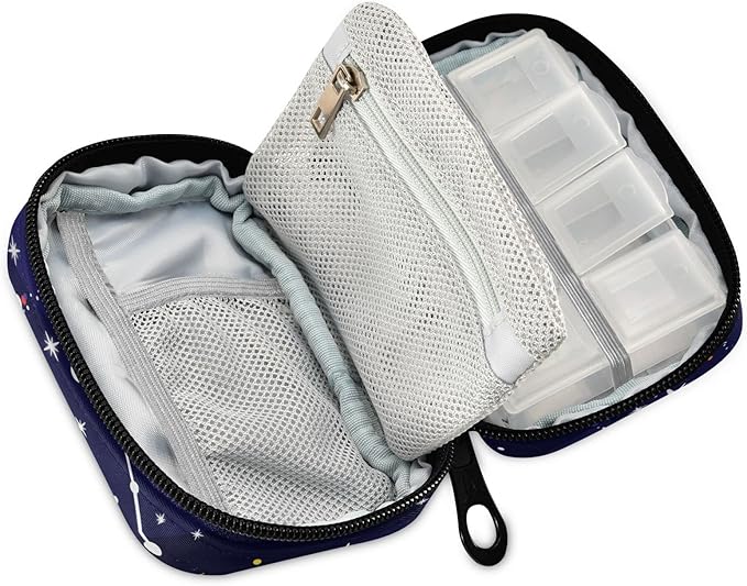 Pill Box Star Constellation Zodiac 7 Day Pill Case Travel Pill Organizer Bag with Zipper Portable Weekly Vitamin Medicine Supplement Holder Pouch Bag