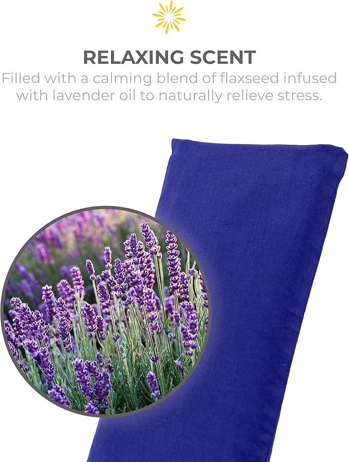 Sunshine Yoga 4-Pack Scented Sateen Eye Pillows, Low-Luster, 9’’ x 4’’ Flaxseed Weighted Eye Mask for Sleeping, Hot or Cold Eye Therapy for Relaxation, Migraine, and Headache, Blue