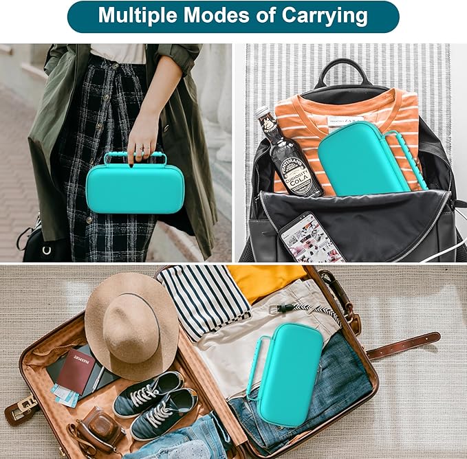 Canboc Travel Carrying Case for Asthma Inhaler, Handheld Spacer for Adults and Kids, Masks, Hard Inhaler Case with Mesh Pocket fit Medicine and Other Essentials, Mint Green (CASE ONLY)