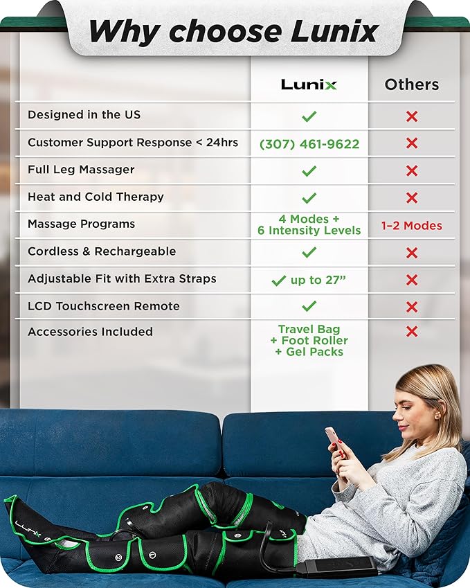 Lunix LX10 FSA Full Leg Massager with Heat & Air Compression, Foot Calf and Thigh Massage Boots for Everyday Recovery, Adjustable Fit, Cold Therapy Option, Handheld Controller, Forest Green
