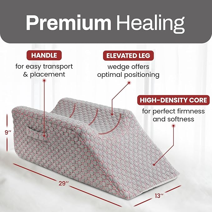 AllSett Health Single Leg Elevation Pillow Post Surgery, Memory Foam Ankle Knee and Leg Wedge Pillow - 29 Inch x 13 Inch x 9.5 Inch